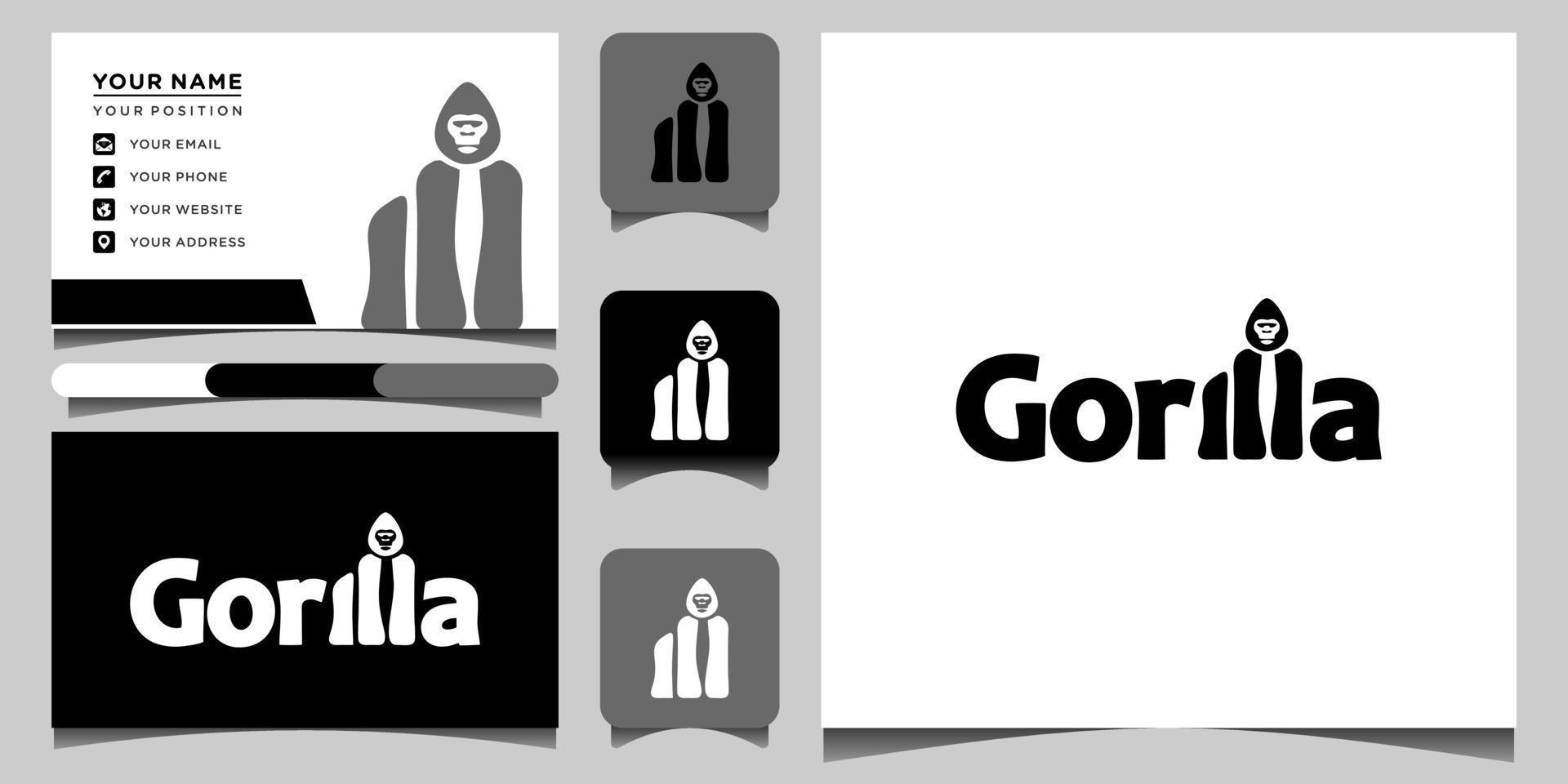 logo Gorilla and business card template Premium Vector. vector