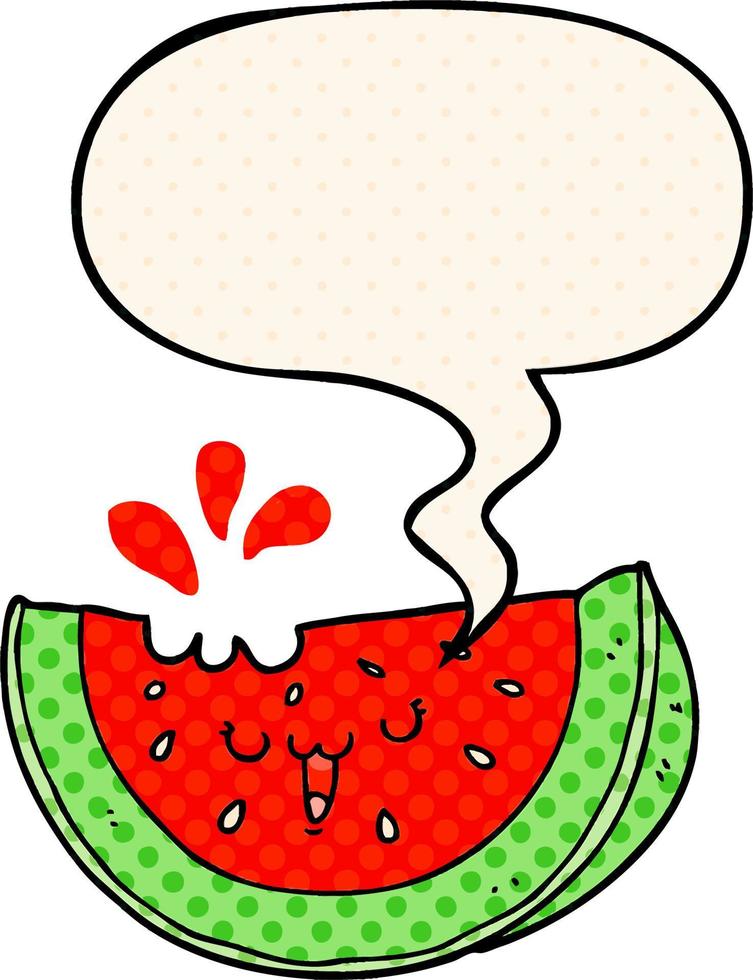 cartoon watermelon and speech bubble in comic book style vector