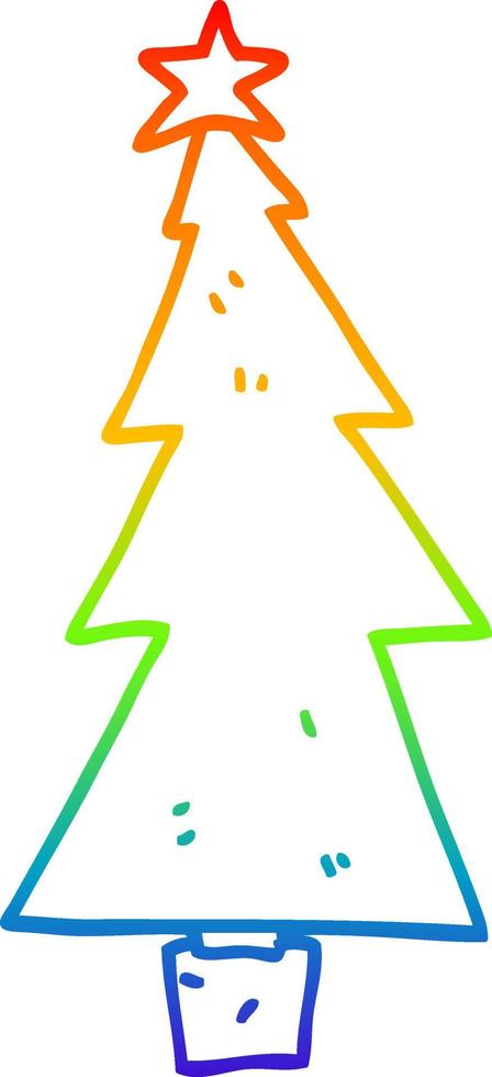 rainbow gradient line drawing cartoon christmas tree vector