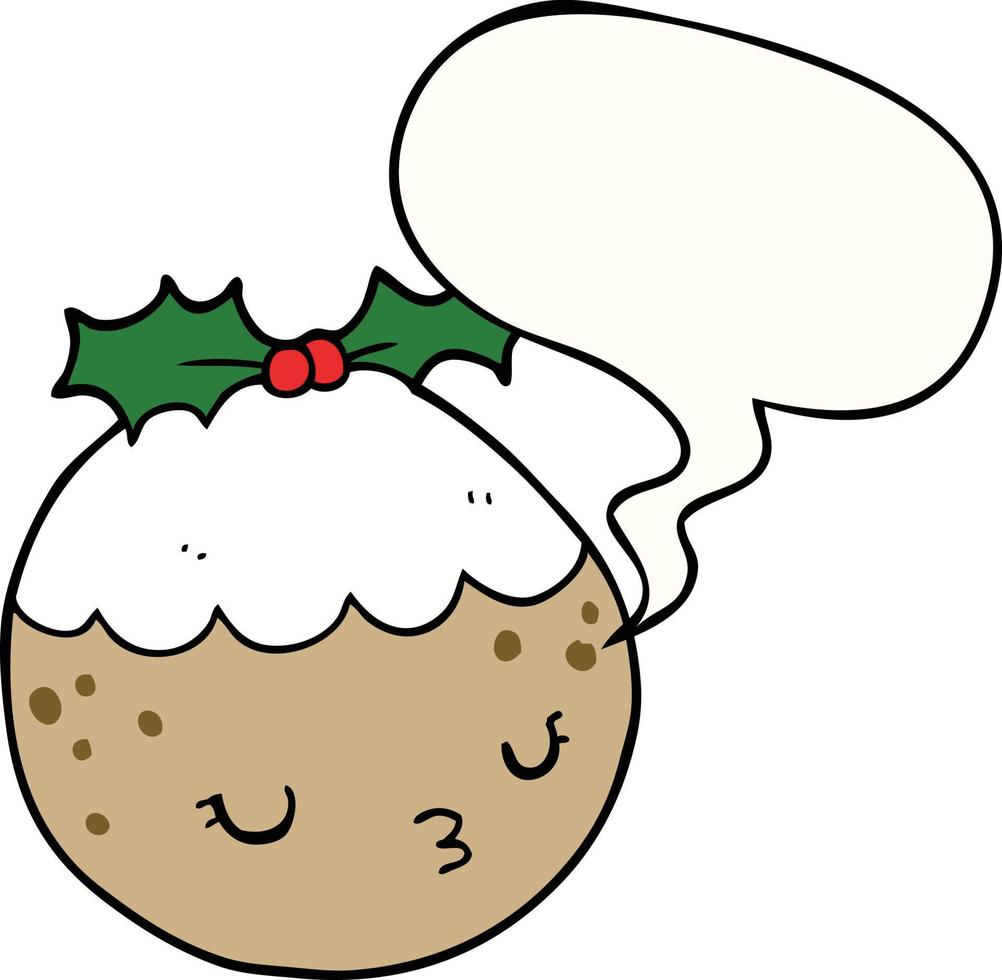 cute cartoon christmas pudding and speech bubble vector