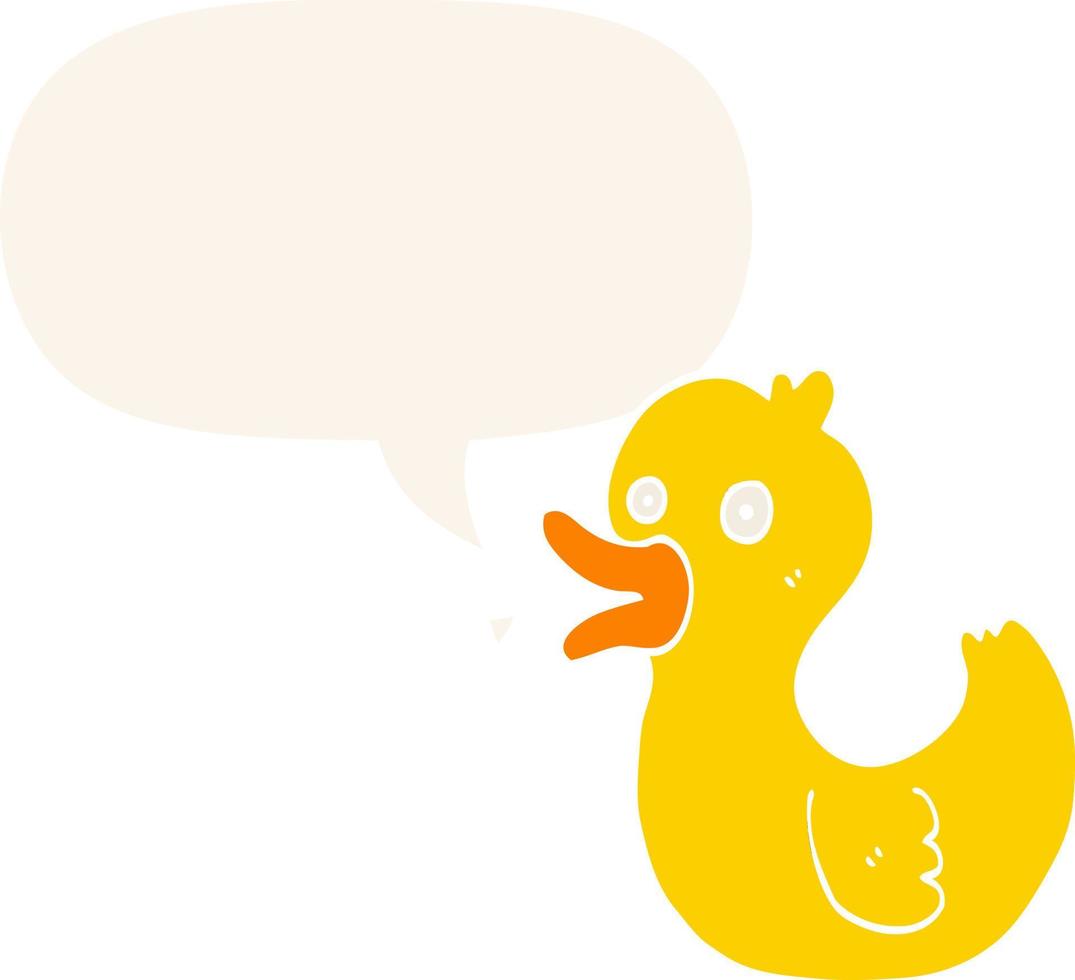 cartoon quacking duck and speech bubble in retro style vector