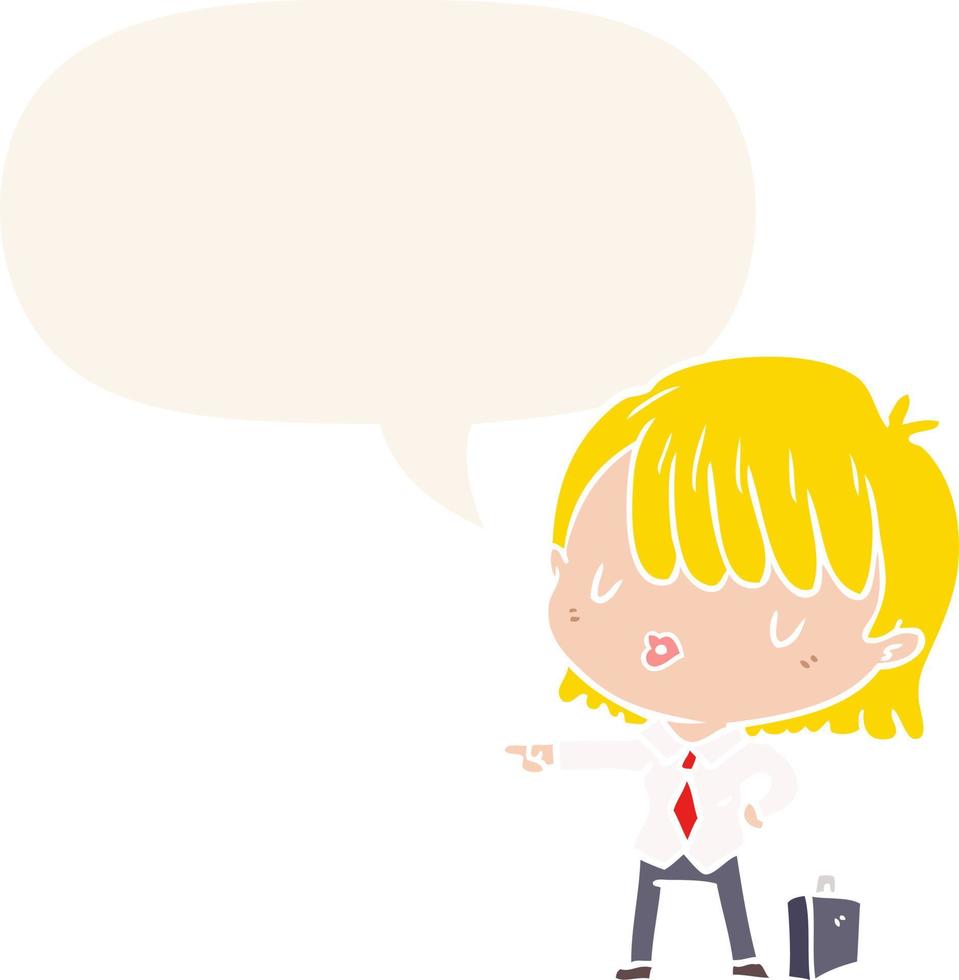cartoon efficient businesswoman giving orders and speech bubble in retro style vector