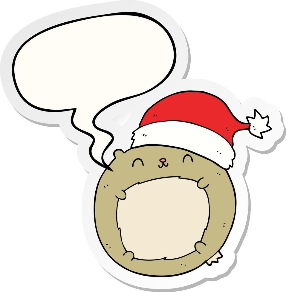 cute cartoon christmas bear and speech bubble sticker vector