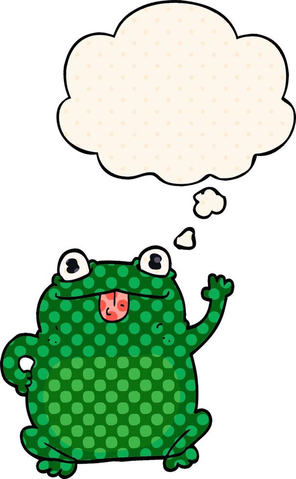 cartoon frog and thought bubble in comic book style vector