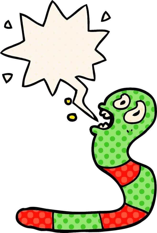 cartoon frightened worm and speech bubble in comic book style vector