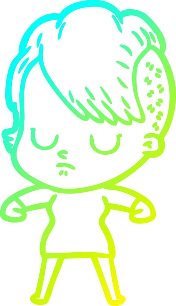 cold gradient line drawing cartoon woman vector