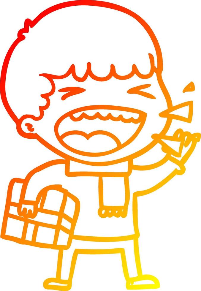 warm gradient line drawing cartoon laughing man vector