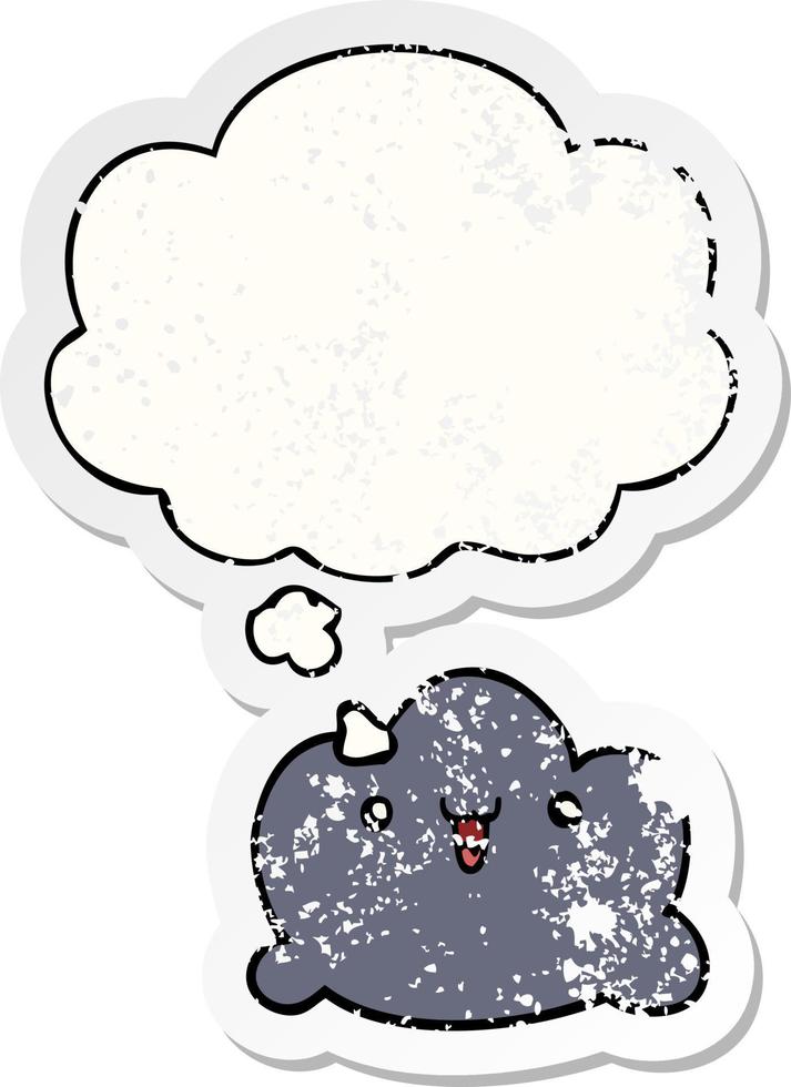 cartoon cloud and thought bubble as a distressed worn sticker vector