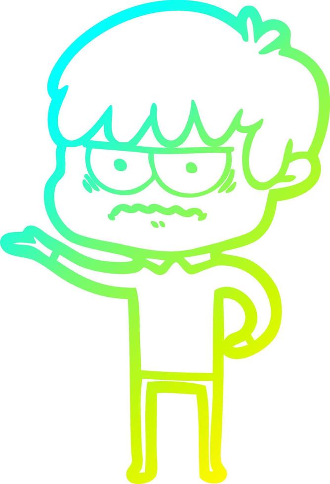 cold gradient line drawing annoyed cartoon boy vector