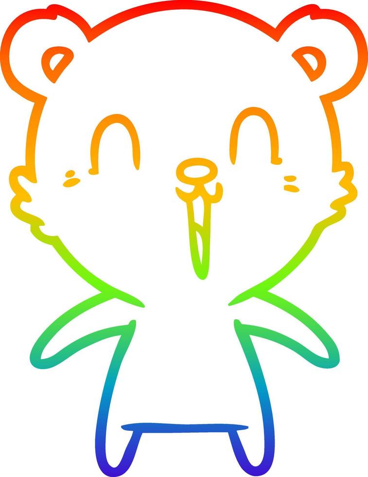 rainbow gradient line drawing happy laughing cartoon bear vector