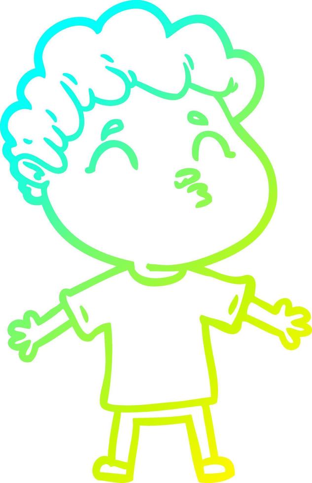 cold gradient line drawing cartoon man pouting vector