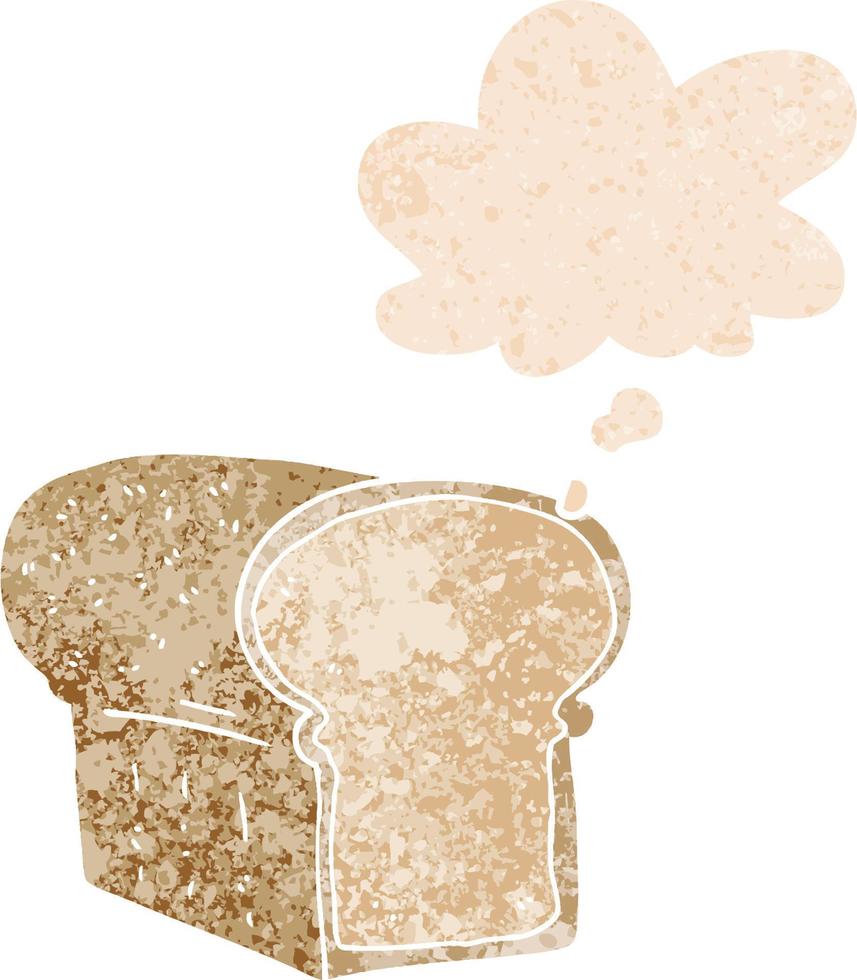 cartoon loaf of bread and thought bubble in retro textured style vector