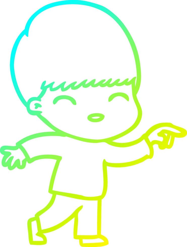 cold gradient line drawing happy cartoon boy vector
