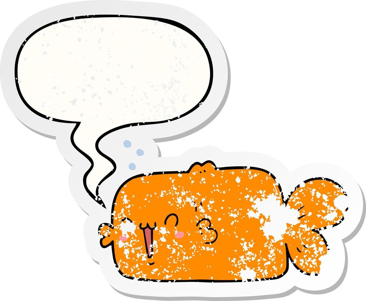 cartoon fish and speech bubble distressed sticker vector