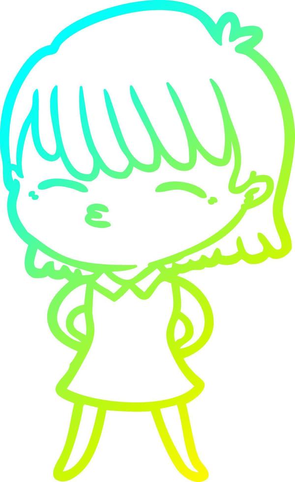 cold gradient line drawing cartoon woman vector