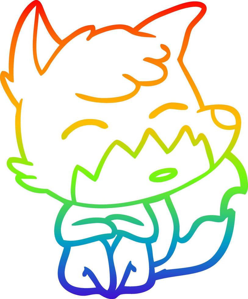 rainbow gradient line drawing cartoon fox vector