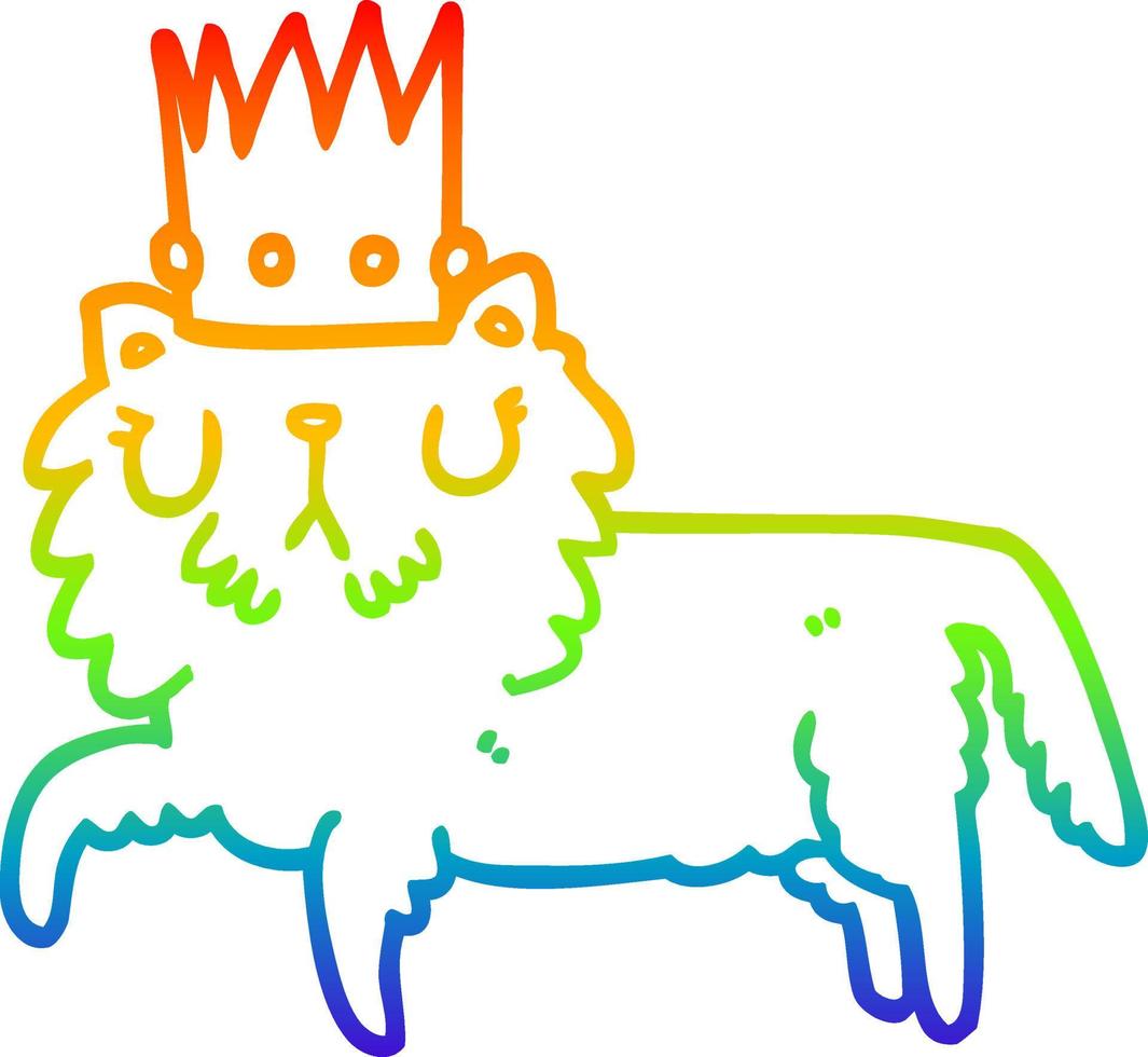 rainbow gradient line drawing cartoon cat wearing crown vector