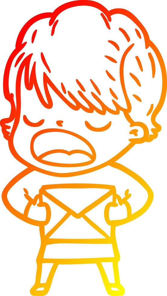 warm gradient line drawing cartoon woman talking vector