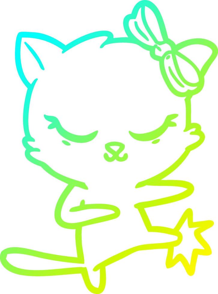 cold gradient line drawing cute cartoon cat with bow vector