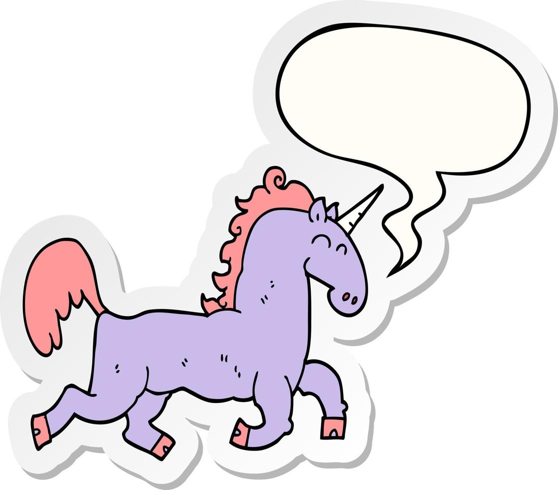 cartoon unicorn and speech bubble sticker vector