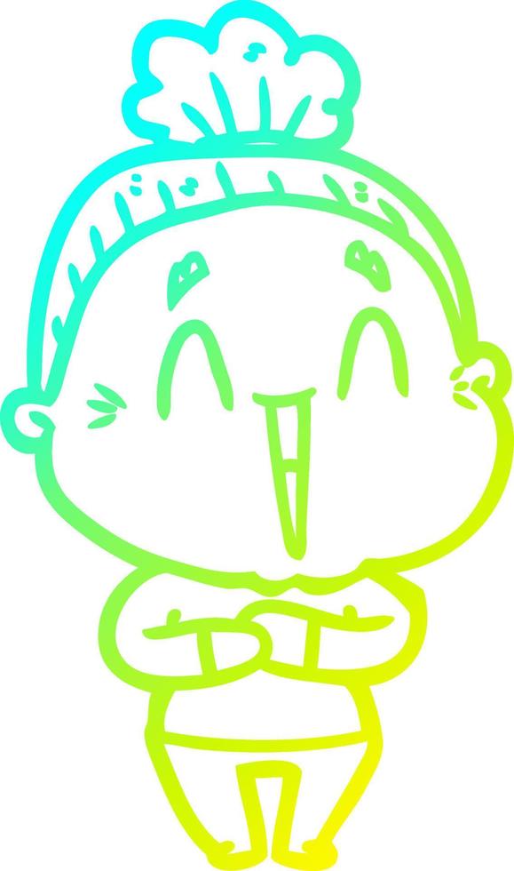 cold gradient line drawing cartoon happy old lady vector