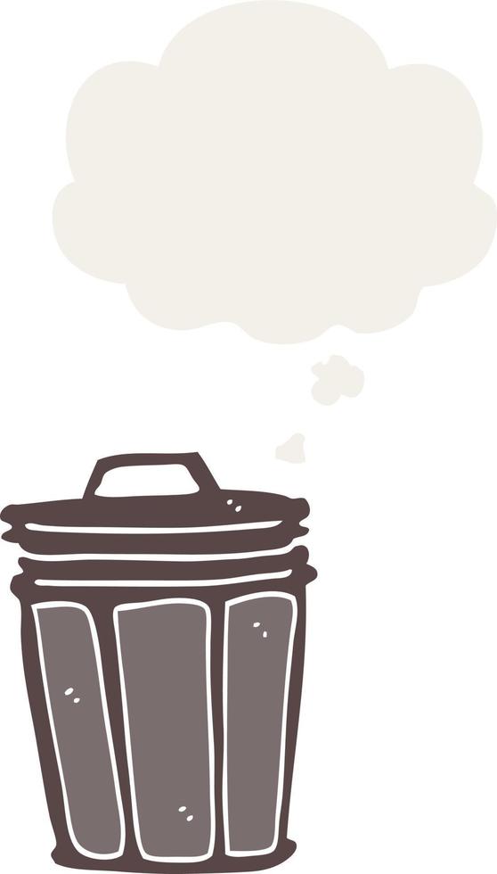 cartoon trash can and thought bubble in retro style vector