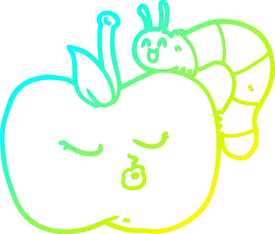 cold gradient line drawing cartoon pretty apple and bug vector