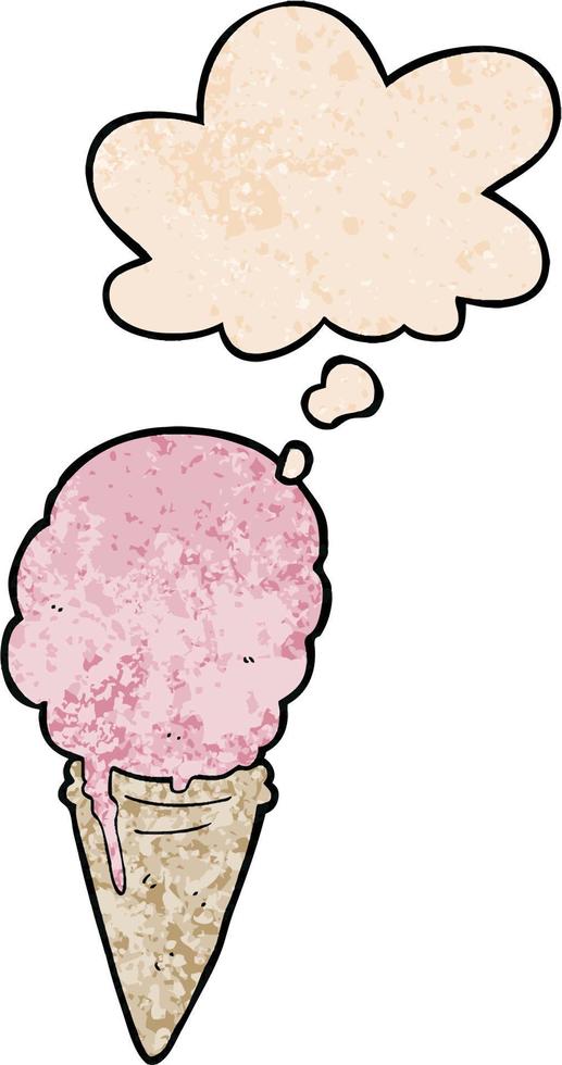 cartoon ice cream and thought bubble in grunge texture pattern style vector