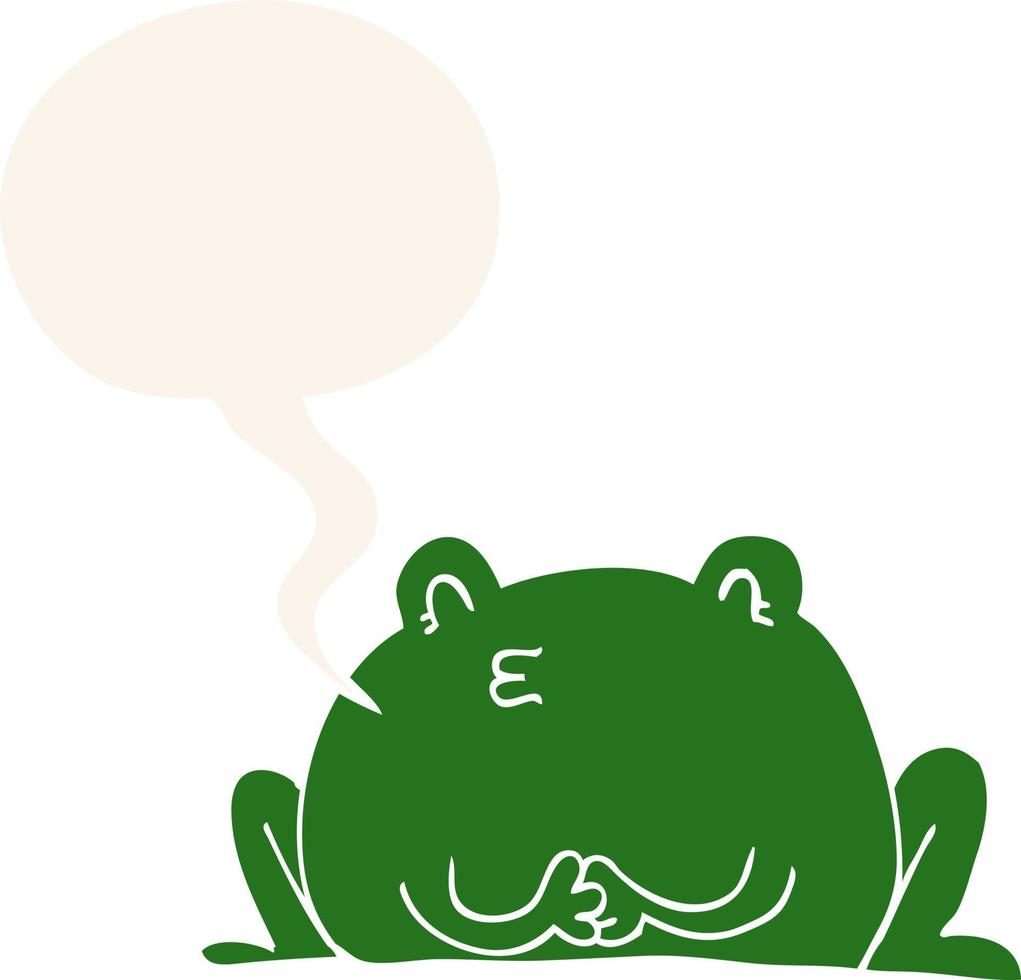 cute cartoon frog and speech bubble in retro style vector