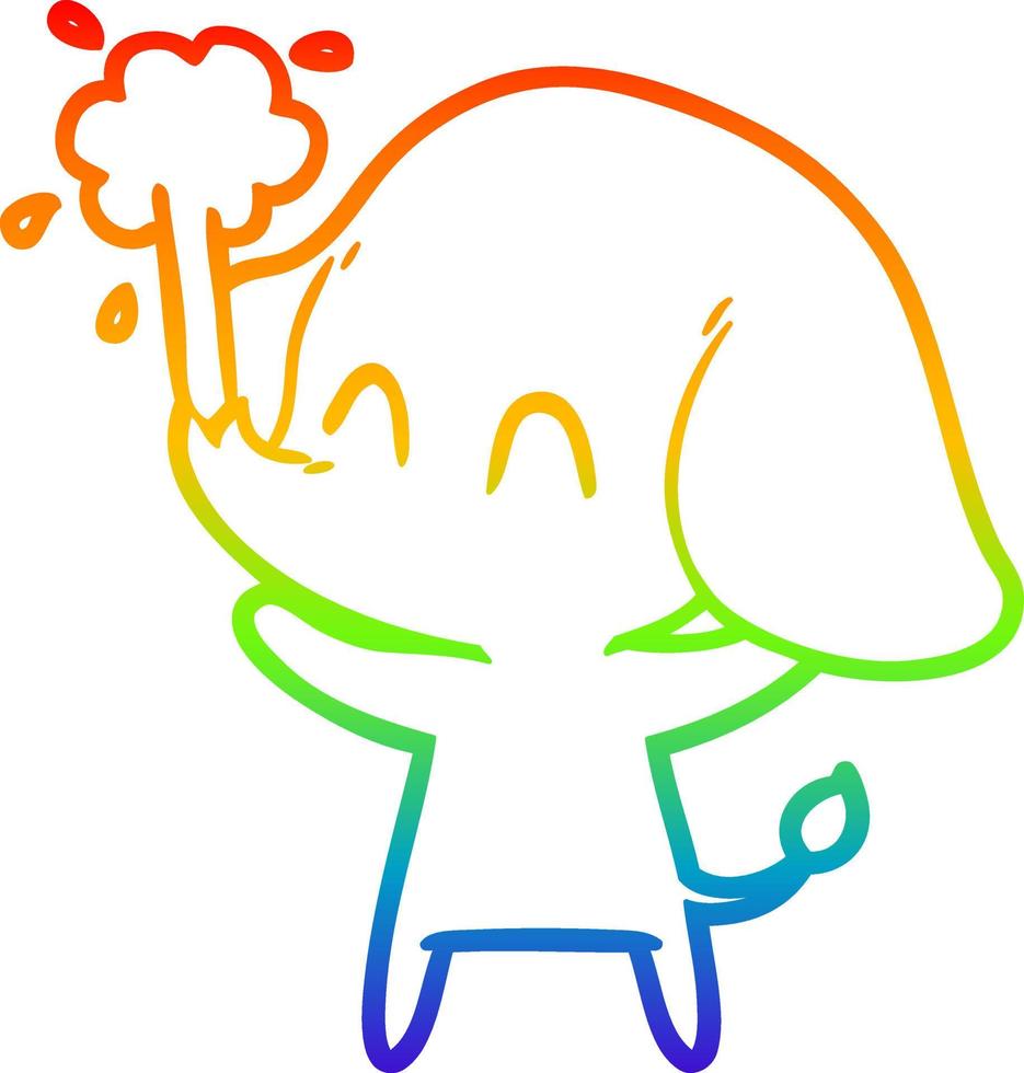 rainbow gradient line drawing cute cartoon elephant spouting water vector