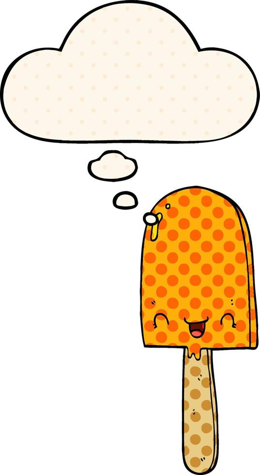 cartoon ice lolly and thought bubble in comic book style vector