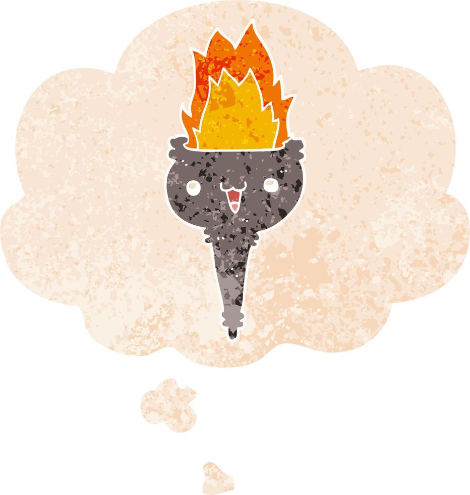 cartoon flaming chalice and thought bubble in retro textured style vector