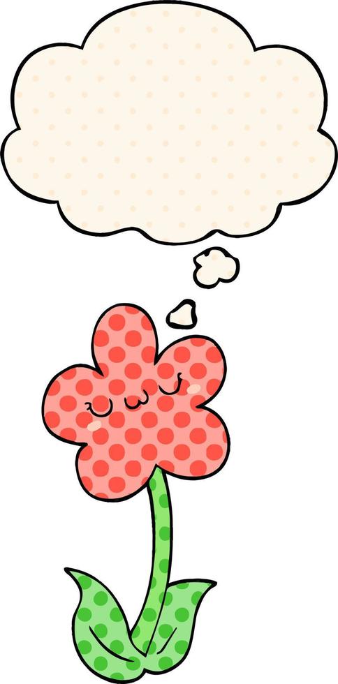 cartoon flower and thought bubble in comic book style vector