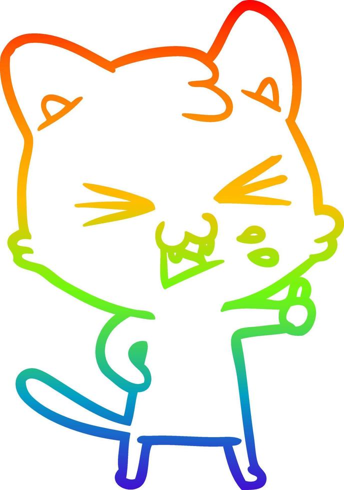 rainbow gradient line drawing cartoon cat hissing vector