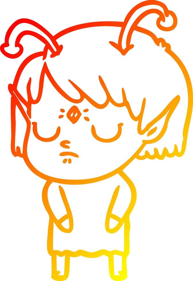 warm gradient line drawing cartoon alien girl vector