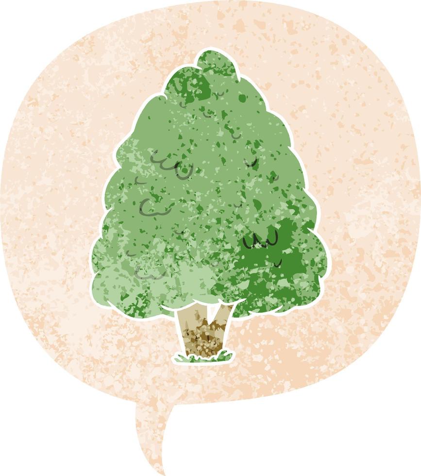 cartoon tall tree and speech bubble in retro textured style vector