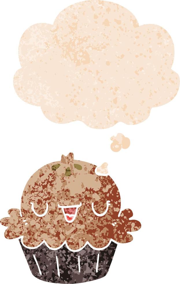 cute cartoon pie and thought bubble in retro textured style vector