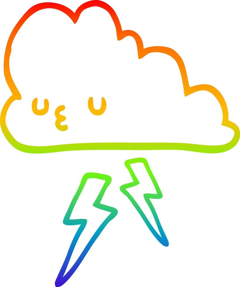 rainbow gradient line drawing cartoon storm cloud vector