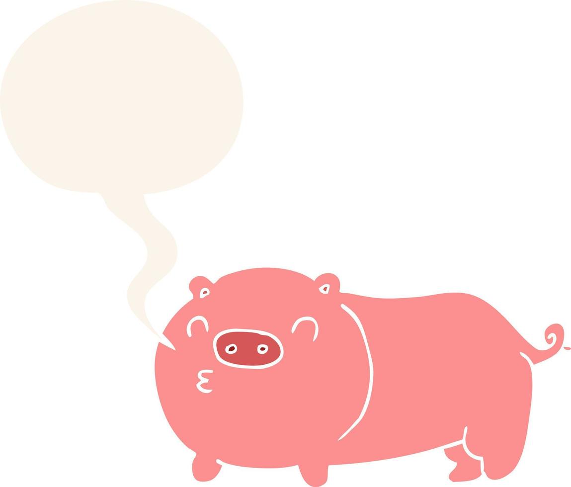 cartoon pig and speech bubble in retro style vector