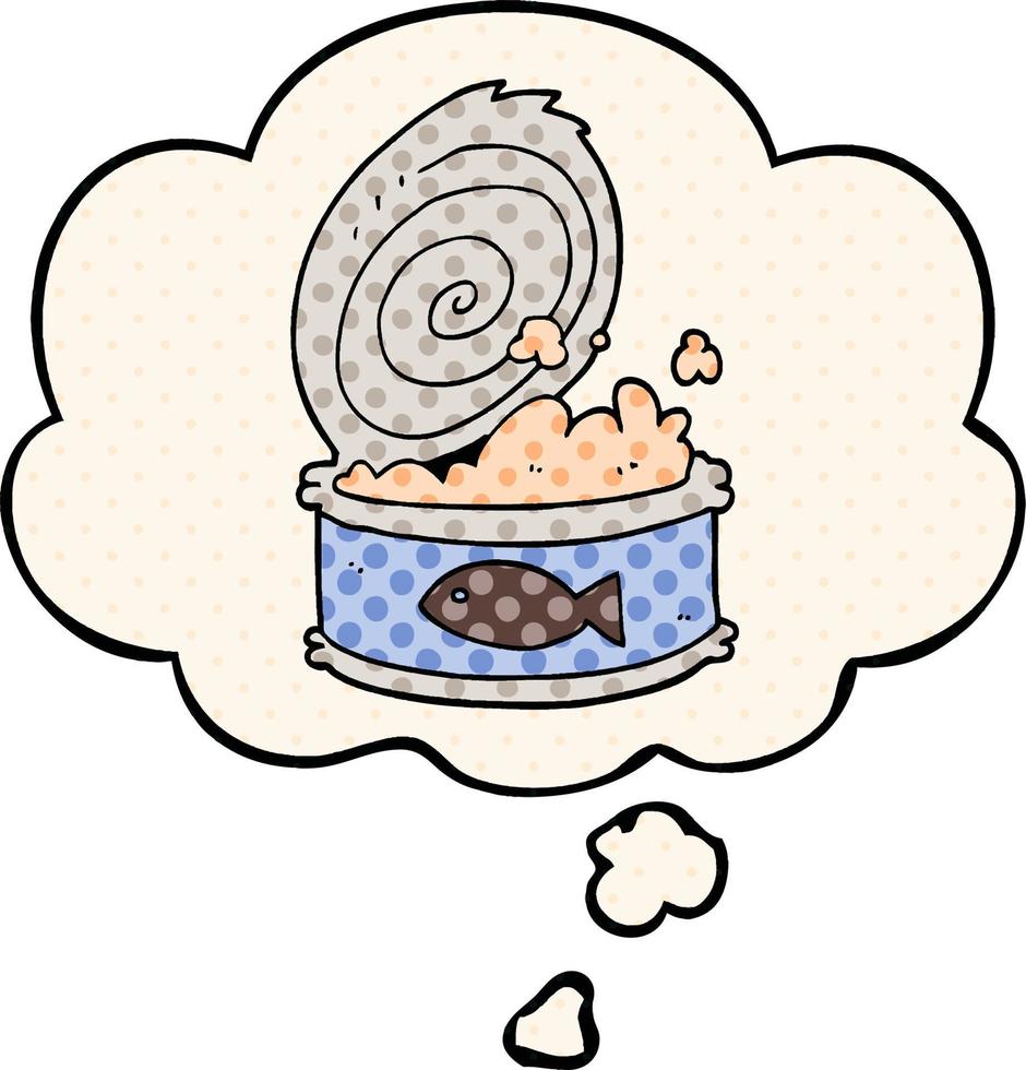 cartoon canned food and thought bubble in comic book style vector