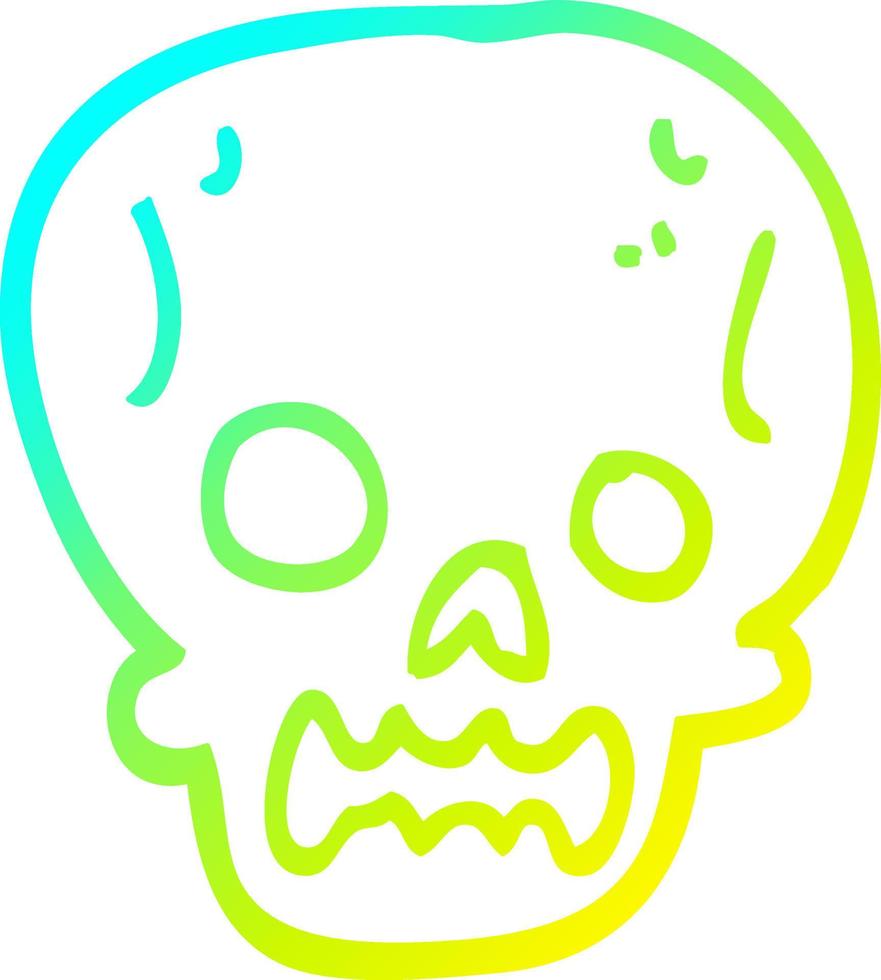 línea de gradiente frío dibujo cráneo de halloween de dibujos animados vector