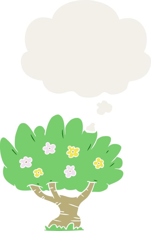 cartoon tree and thought bubble in retro style vector