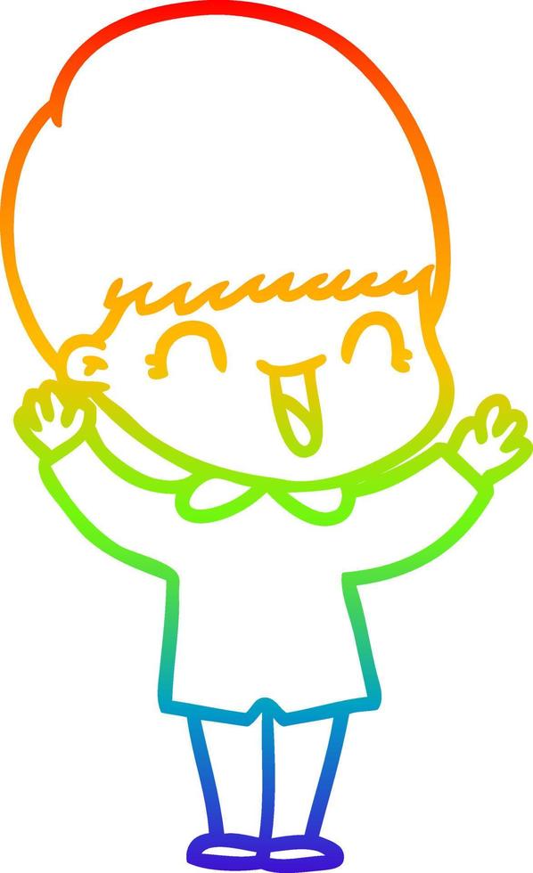rainbow gradient line drawing happy cartoon boy vector