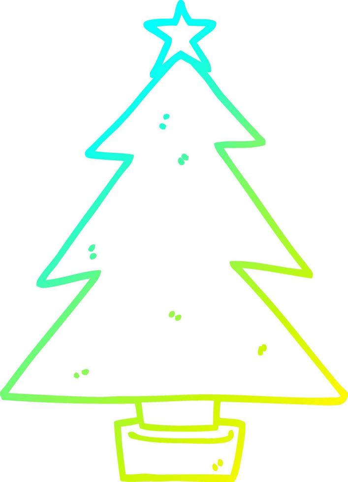 cold gradient line drawing cartoon christmas tree vector