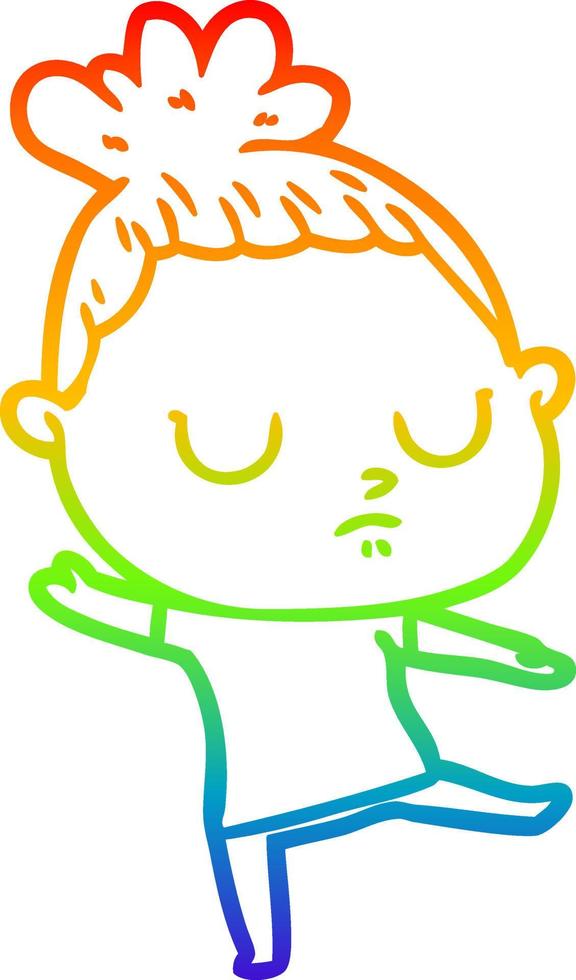 rainbow gradient line drawing cartoon calm woman vector