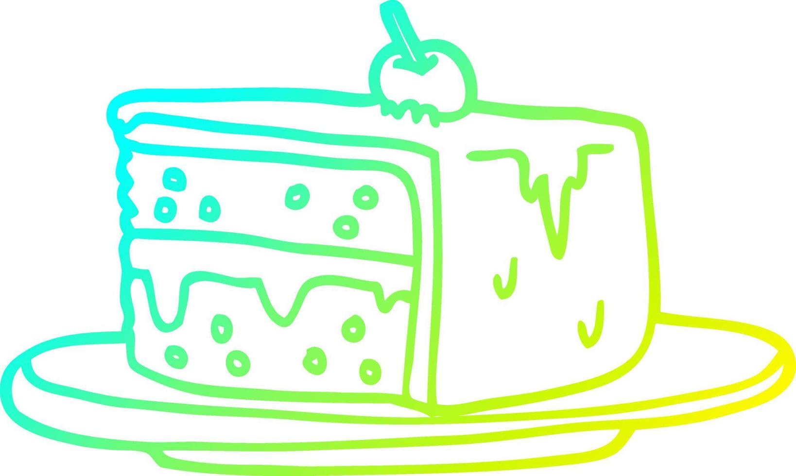 cold gradient line drawing cartoon slice of cake vector