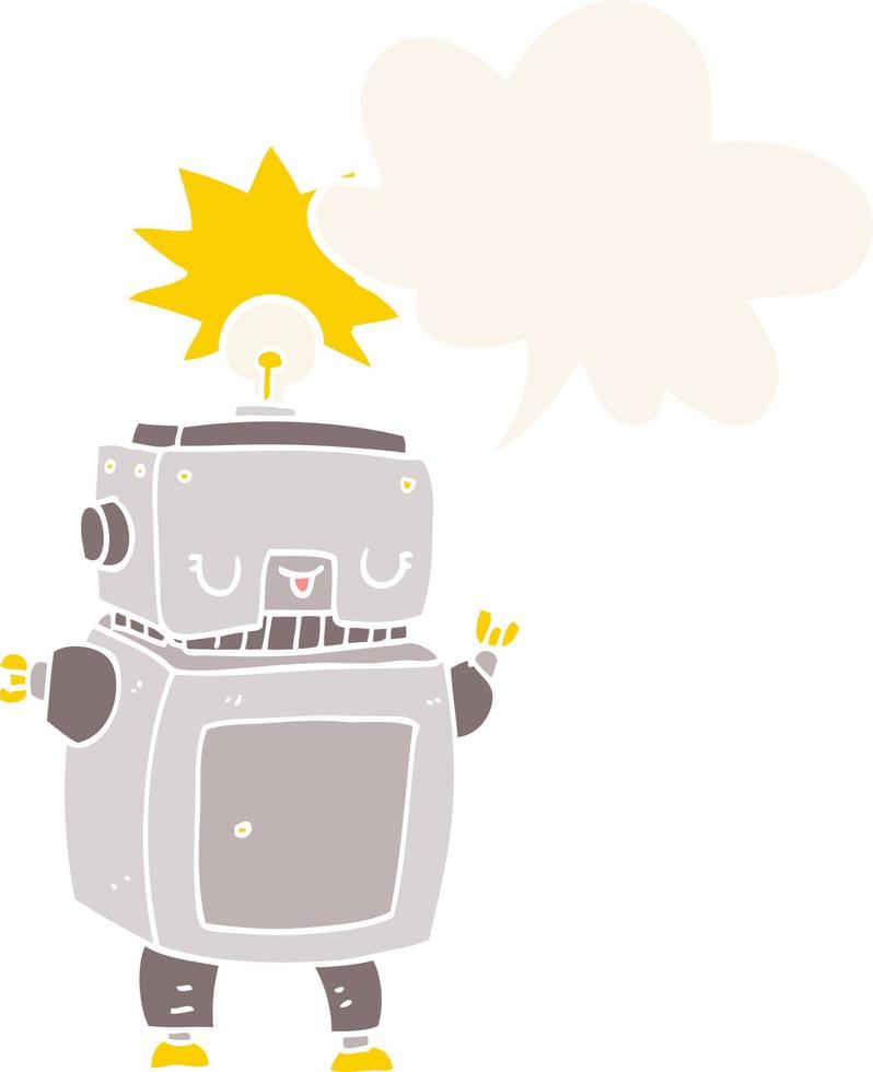 cartoon robot and speech bubble in retro style vector