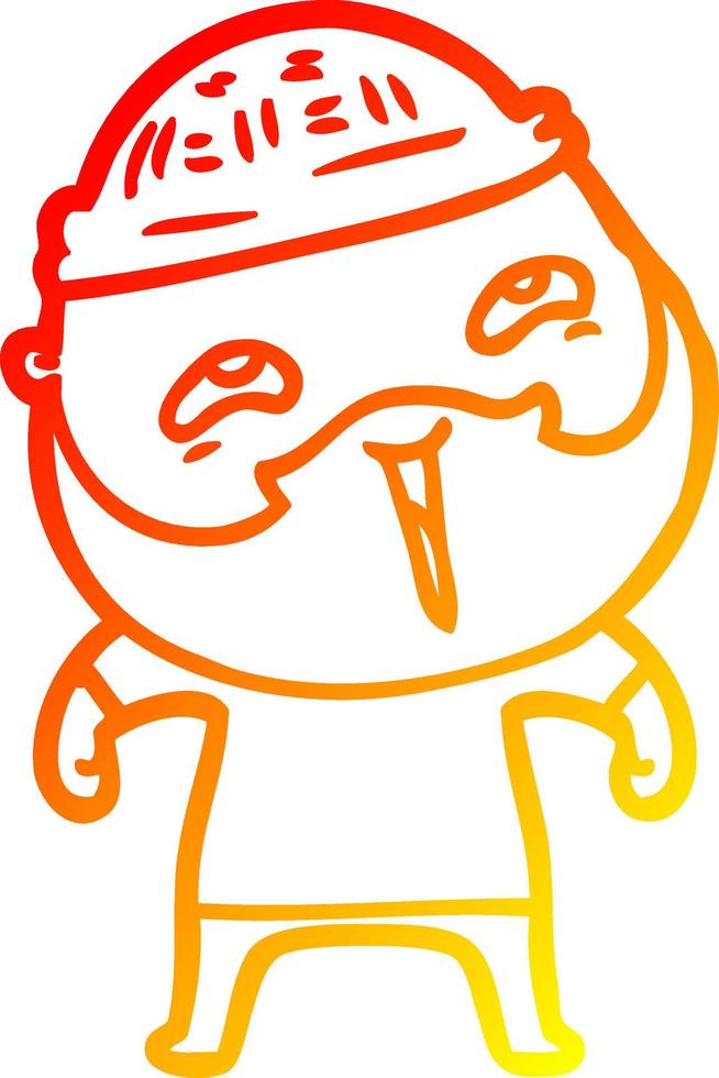 warm gradient line drawing cartoon happy bearded man vector