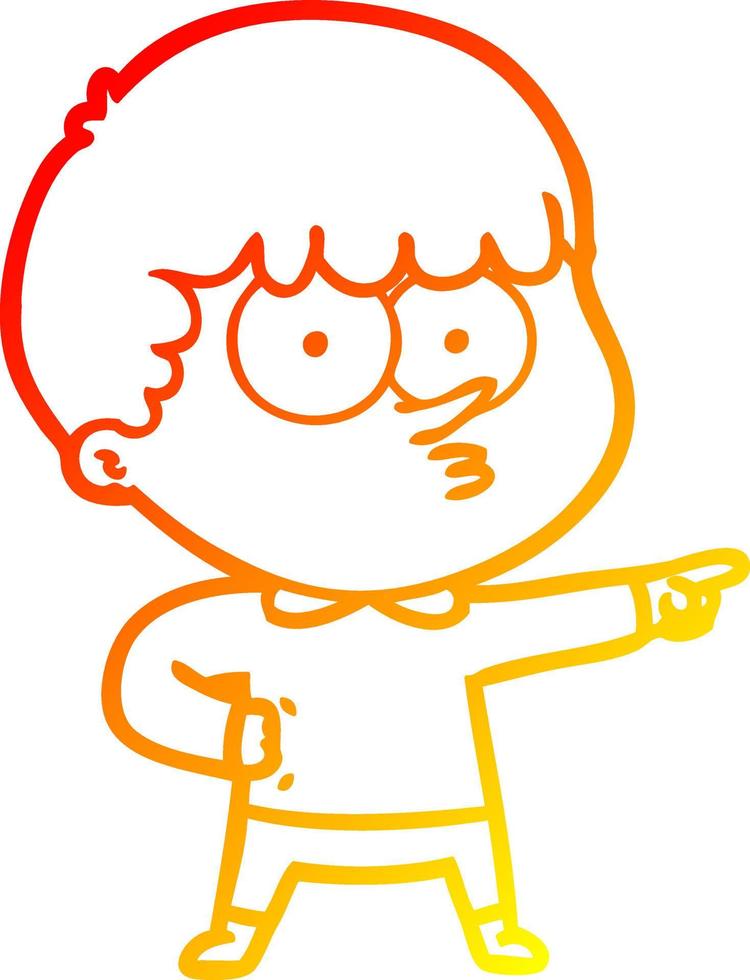 warm gradient line drawing cartoon pointing boy vector