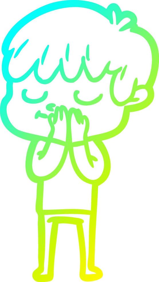 cold gradient line drawing cartoon happy boy vector